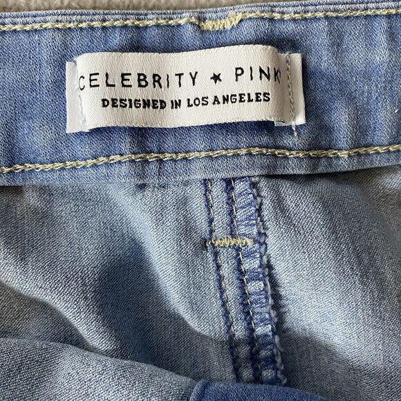 CELEBRITY PINK Mini Skirt Denim Button Front Stretch Light Wash Womens 3 26 Blue - Picture 4 of 8